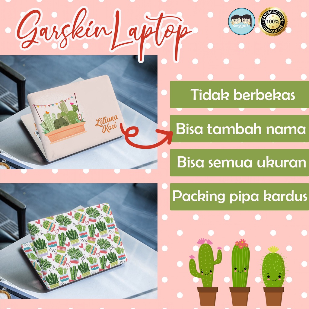 Garskin Laptop Stiker Anti Gores Full Body Cute Kaktus Custom 10 12 13 14 15 inch Universal Untuk Se
