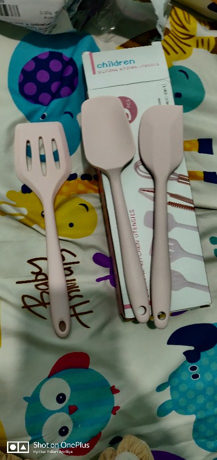 Set Alat Dapur Silikon Anak-anak, 5 Buah Set Peralatan Dapur Silikon Mini Spatula Penjepit