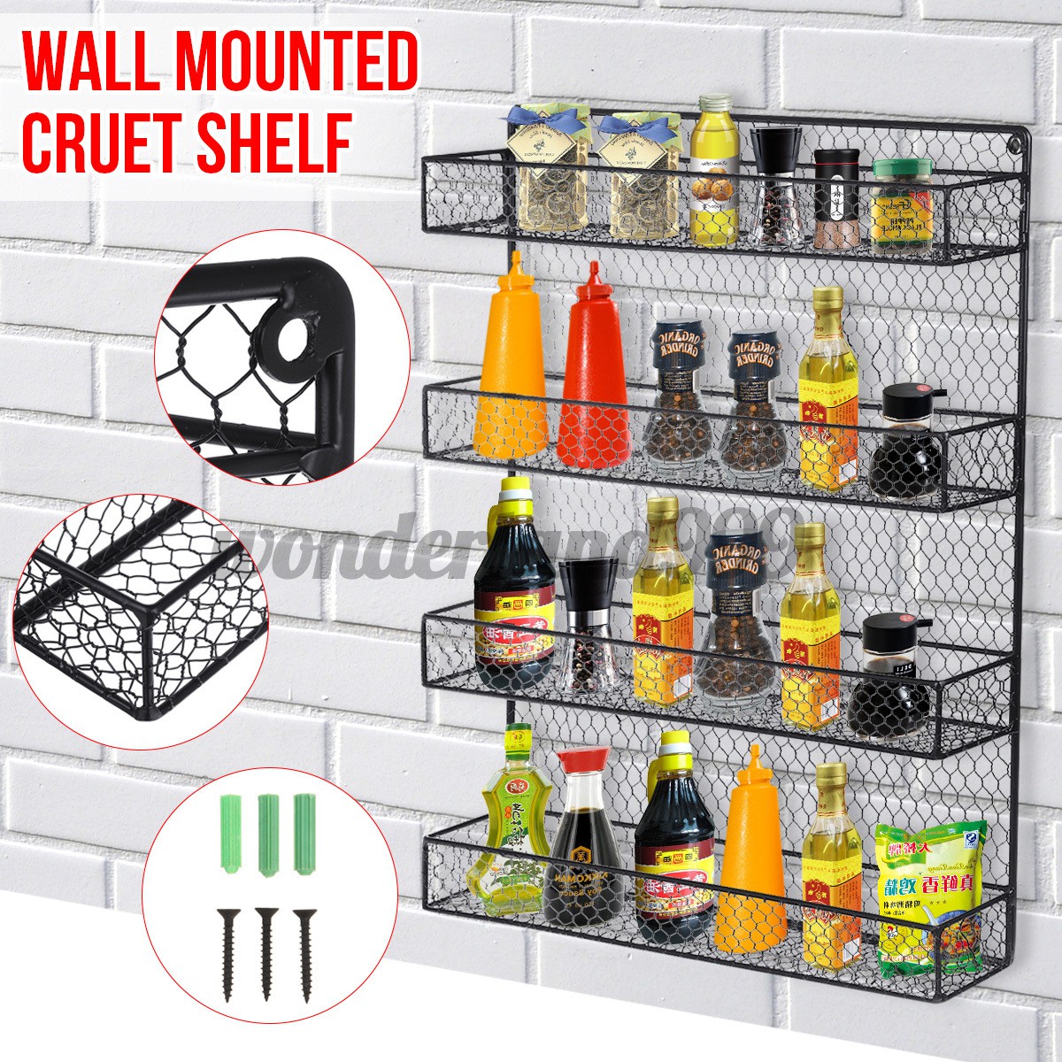 Wall Mounted Spice Can Shelving Holder Kitchen Door Storage Rack Cabinet Hanging Organizer 5343cm 8cm Depth Wrought Iron Seasoning Rack Kitchen Shelf Rack Shelf Kitchen Storage Rack Organizer Shopee Indonesia