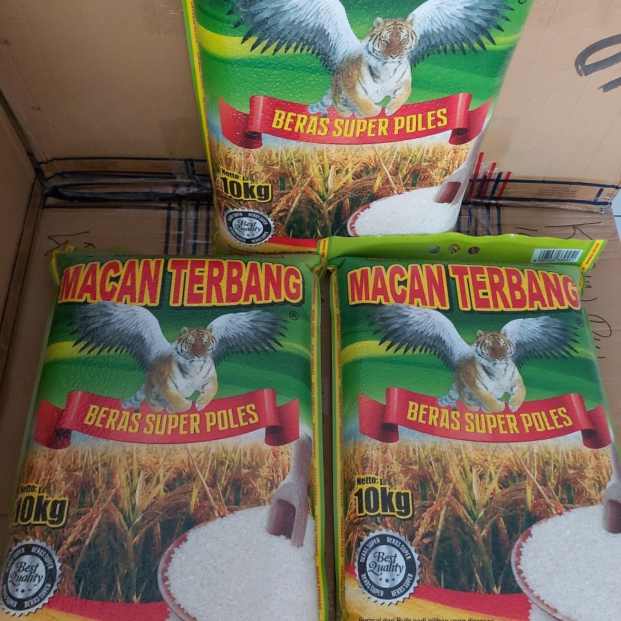 

Beras Super Poles Merk Macan Terbang Hijau Kemasan 10 Kg