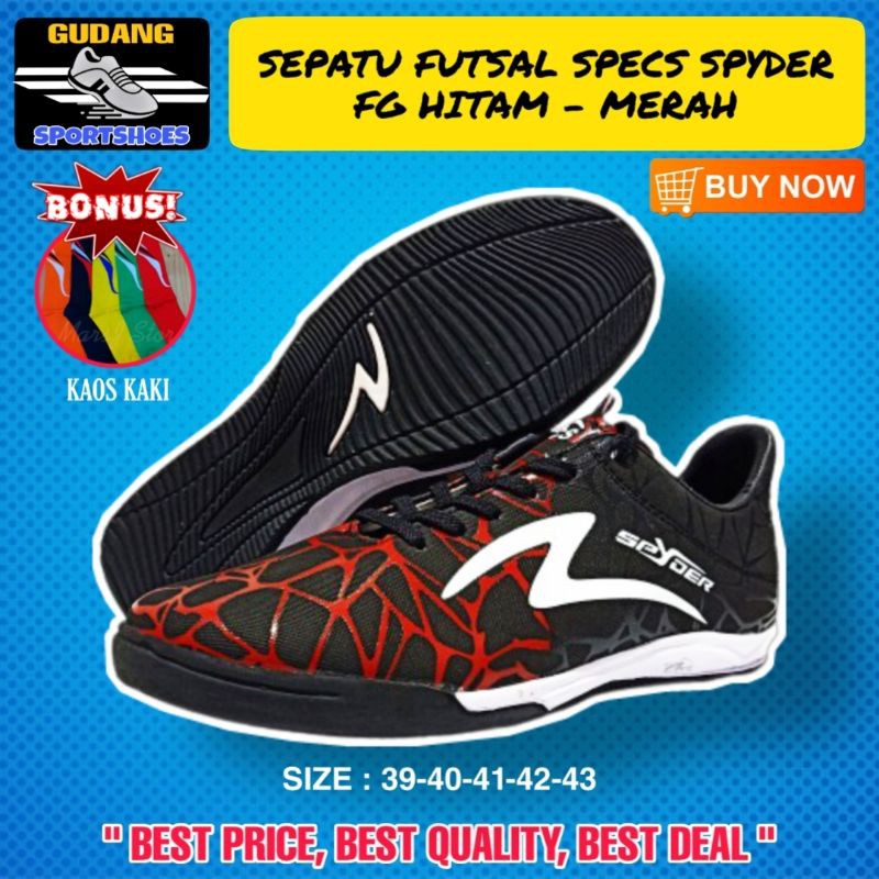 Sepatu Futsal Spatu Olahraga Bola Pria Specs Spider FG Warna Hitam Merah Murah Terbaru Bergaransi