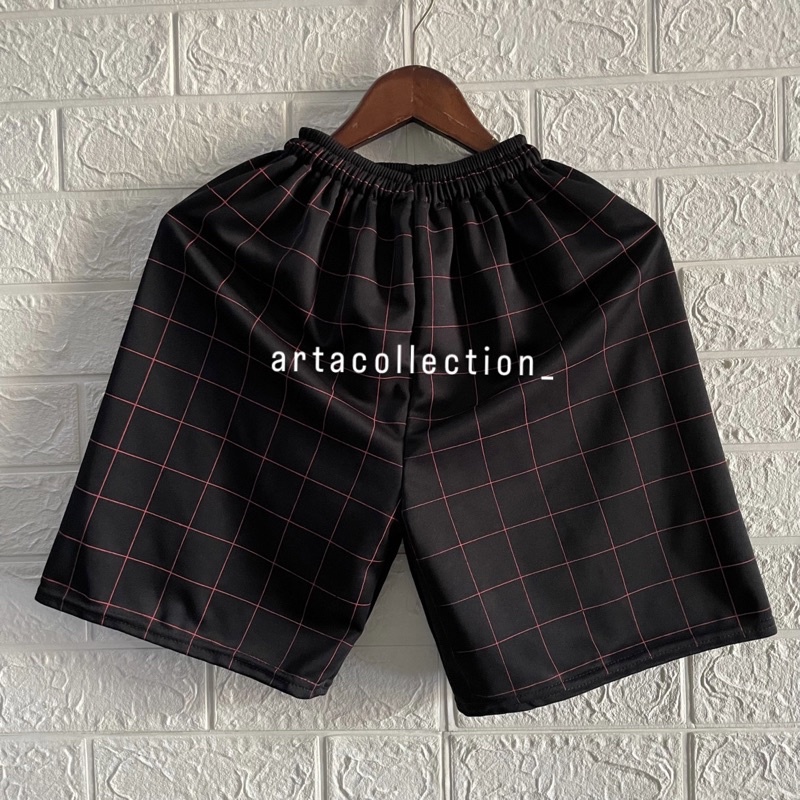 Celana Pendek Boxer Kolor Tartan unisex pria wanita santai