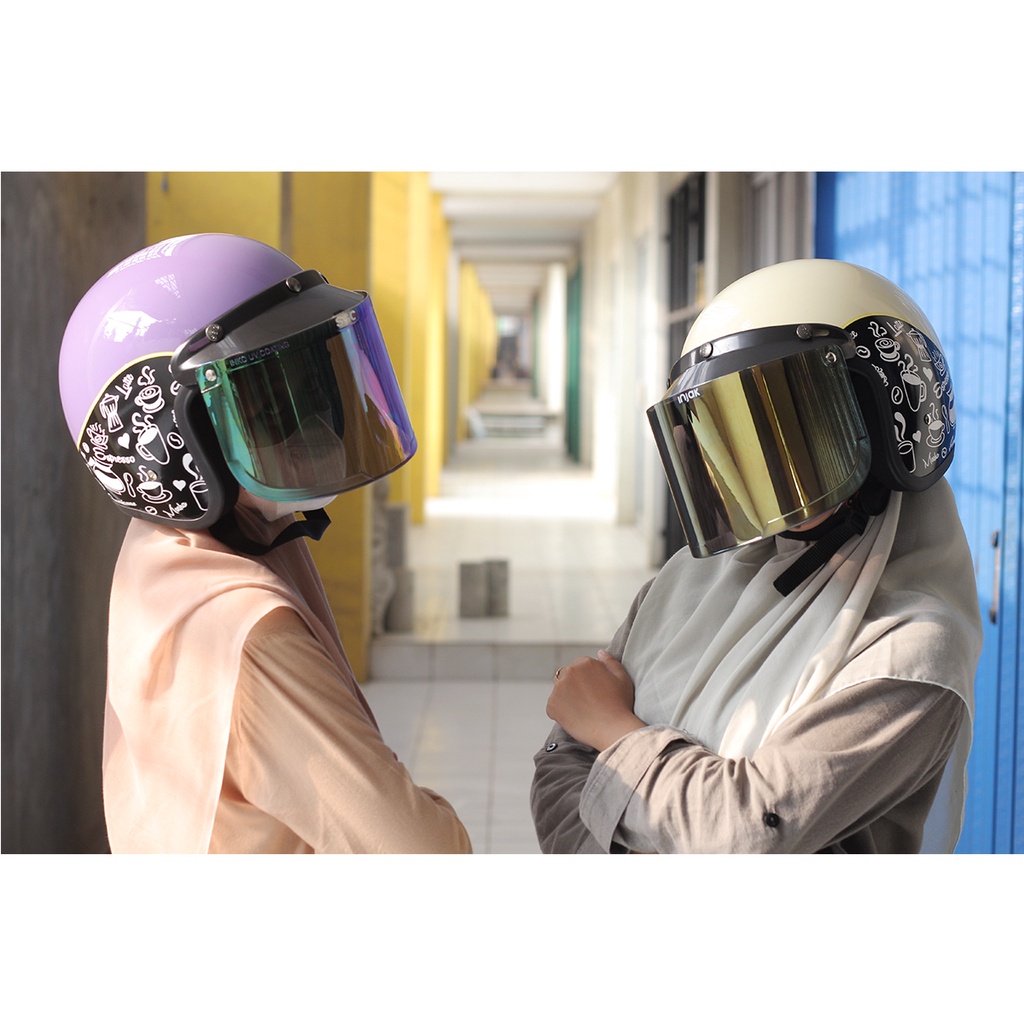 Helm Bogo Dewasa Motif Coffe Kaca Datar Kaca Cembung PREMIUM Untuk helm Wanita Dan Pria COD