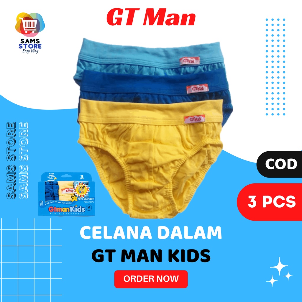 Celana Dalam Anak Laki-Laki GT Man Kids 708 Isi 3 Pcs Mini Spandex Cotton Polos Warna Sempak Anak La