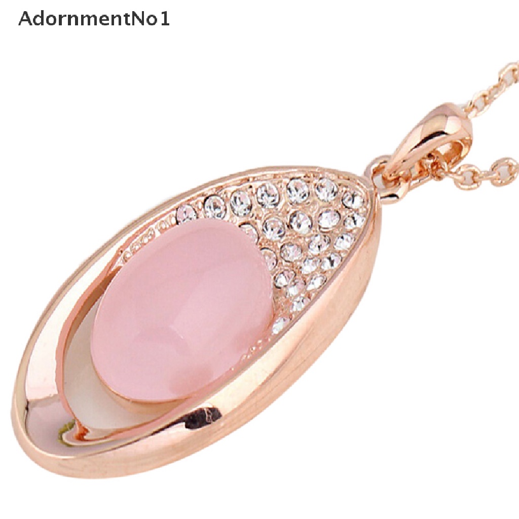 (AdornmentNo1) Set Kalung + Anting Tusuk Rose Gold Hias Batu Opal + Kristal Untuk Wanita