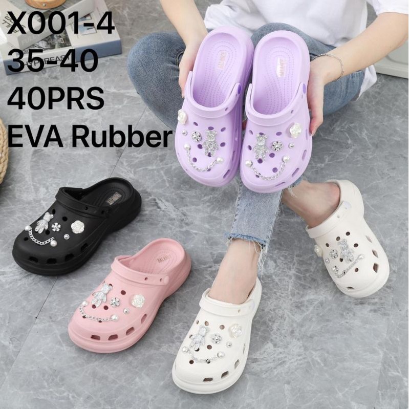 Sandal Selop Wedges Clog Jelly Wanita Rubber Empuk 001 Balance Sandal Fuji Sandal Artis Jibbitz Bear Mutiara