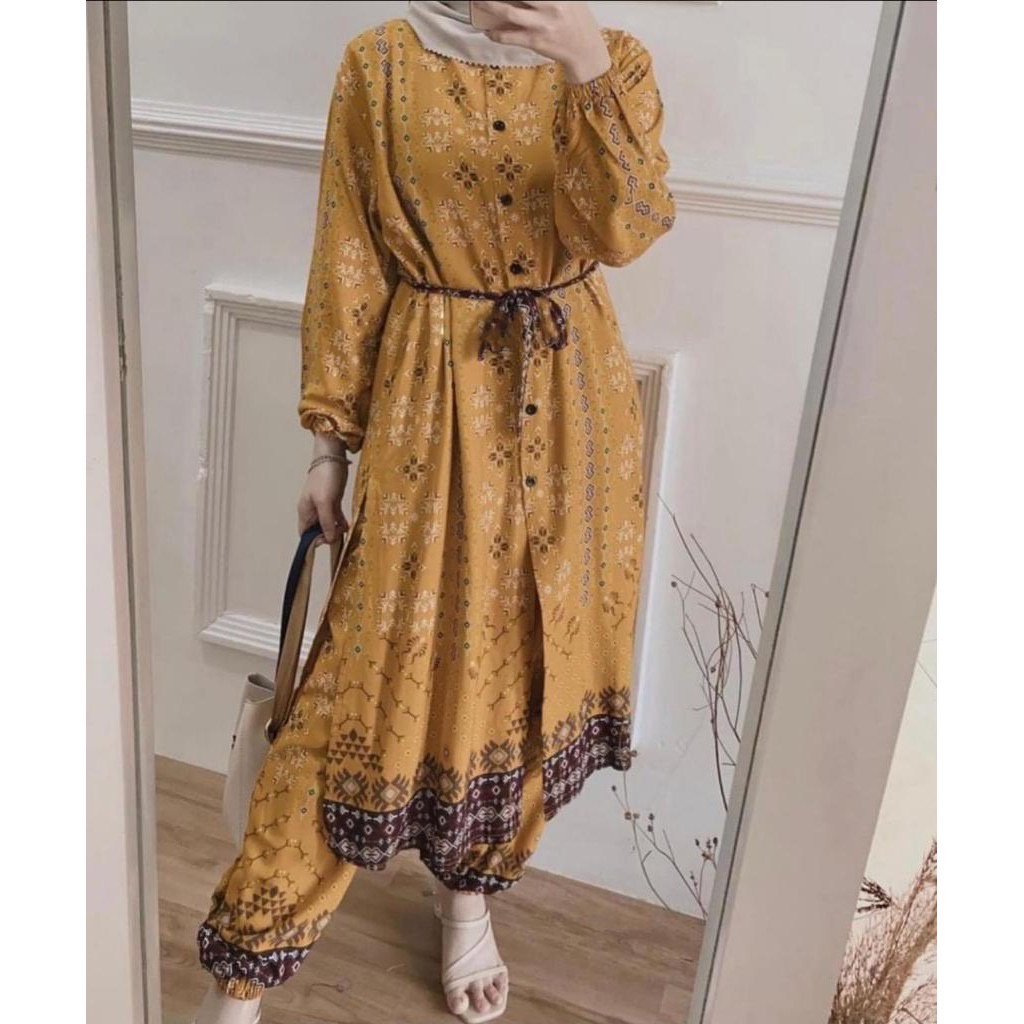 FELLO ONE SET / ONE SET RAYON / ONE SET PAJAMAS / STELAN WANITA-CATHY MUSTARD