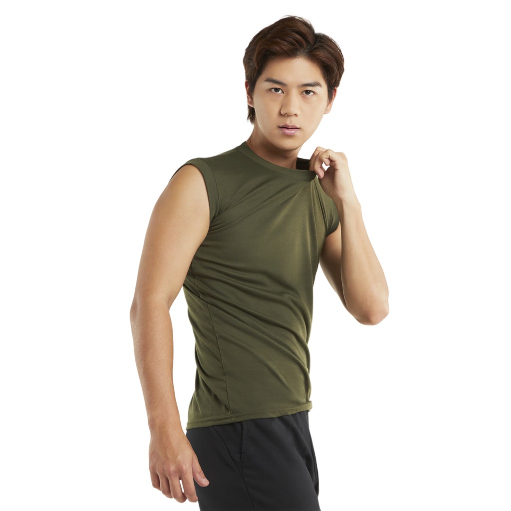 DONSON Sportswear Simple Singlet Tanktop Dalaman Bahu Lebar Sleeveless Tshirt Olahraga Polyester Warna Army