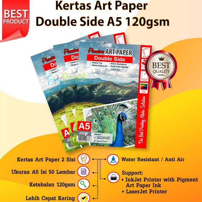 

KERTAS A5 120GSM 50 LEMBAR - ART PAPER DOUBLE SIDE SAE !