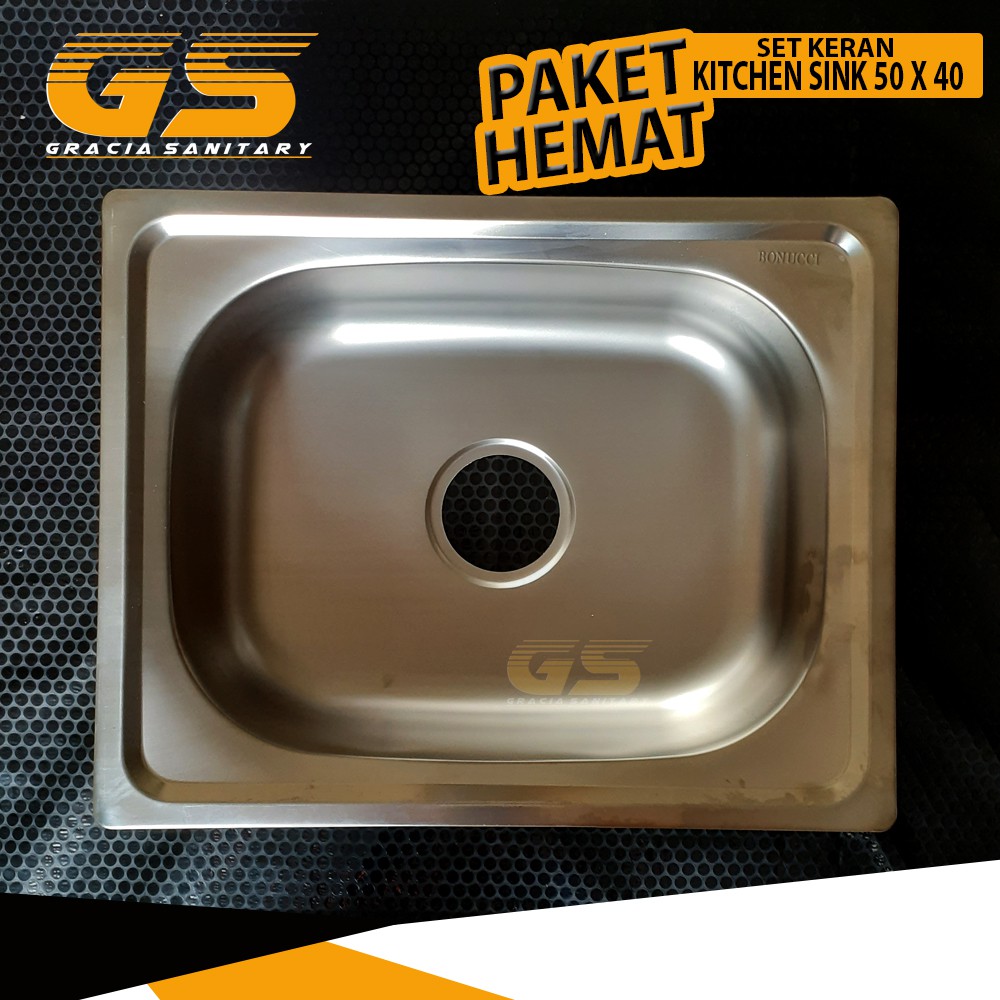 Bak Cuci Piring Stainless 50 X 40 Cm Sink Wastafell Komplite Kran Angsa Paket Komplite