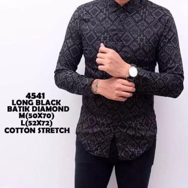 5Fgn Kemeja Pria | Kemeja Batik Pria Diamond Black - Hitam, M 550D