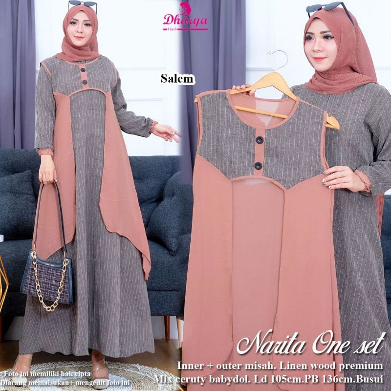 narita one set setelan gamis abaya kaftan inner outer