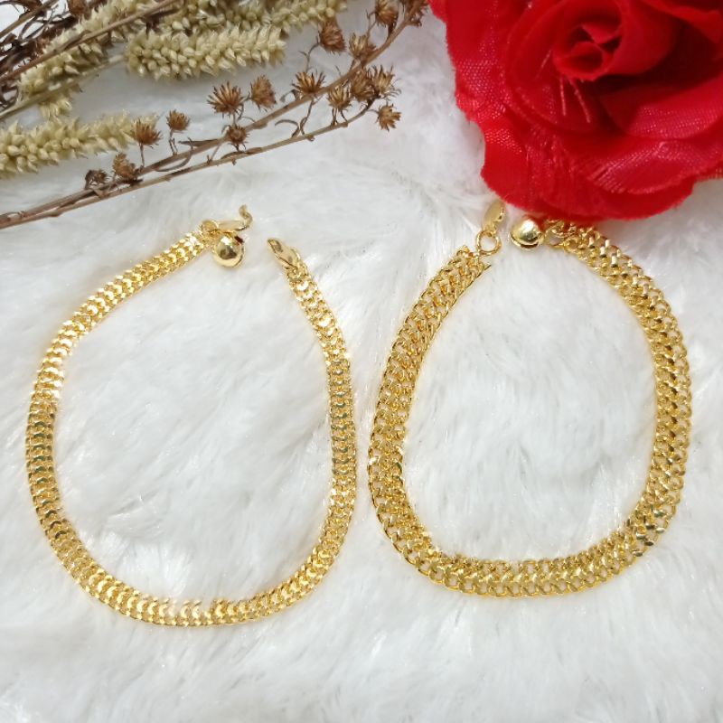 Gelang perhiasan rantai motif tikar / gelang tangan dewasa warna Gold24k