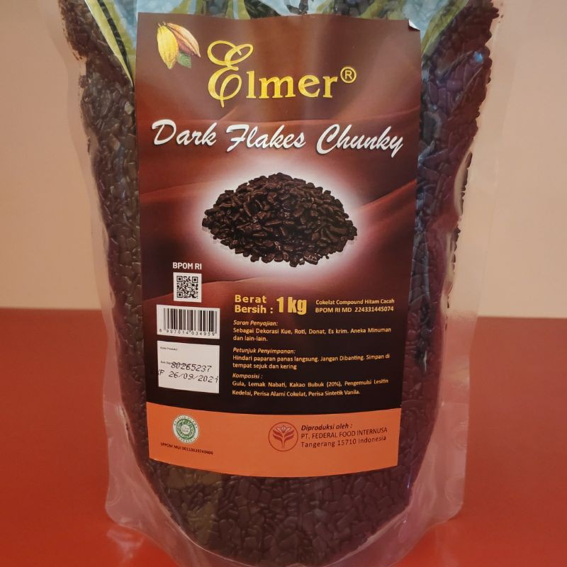 

elmer dark flakes chuncky | topping dessert box kemasan repack 250gr