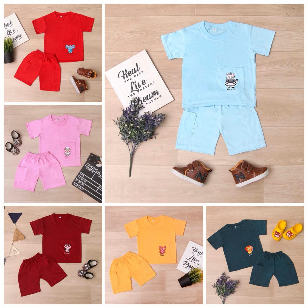 Jikialiang - SETELAN ANAK POCKET CELANA CARGO UNISEX USIA 1-8 TAHUN (SETELAN)