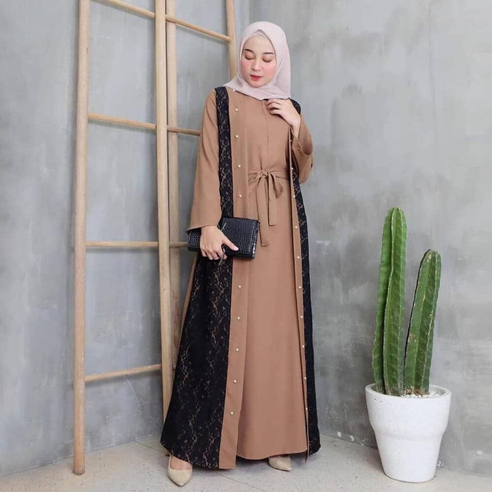 GAMIS WANITA TERBARU ELINA DRESS BAHAN MOSSCRAPE MIX BRUKAT APLIKASI MUTIARA GAMIS LEBARAN WANITA TERBARU 2023 KEKINIAN DRESS WANITA TERBARU KEKINIAN MAXY DRESS JUMBO