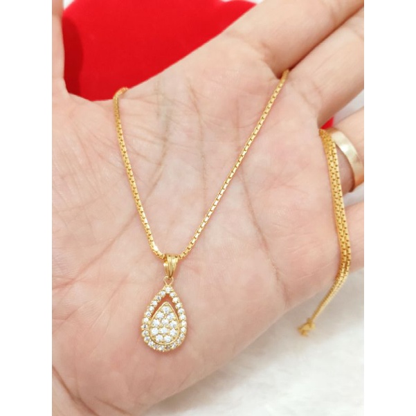 KALUNG ITALY DEWASA + LIONTIN AIR NETES MATA CORR PERAK 925 LAPIS EMAS 24K WARNA ROSEGOLD