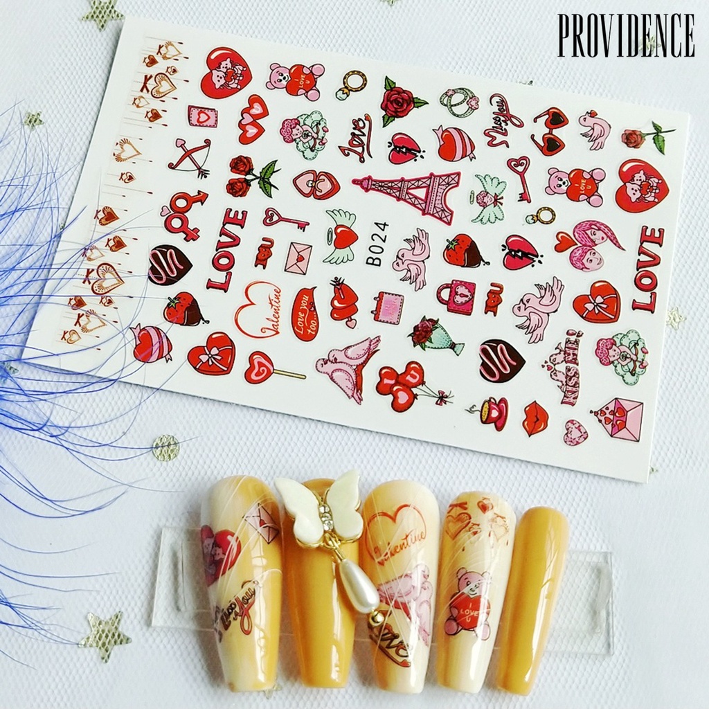 12pcs / Set Stiker Kuku Desain Saturation Valentine Tidak Pudar Dengan Perekat Untuk Manicure