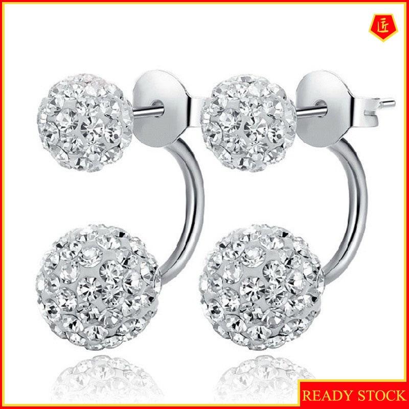 [Ready Stock]Creative Personality Silver Women's Micro Rhinestone Earrings