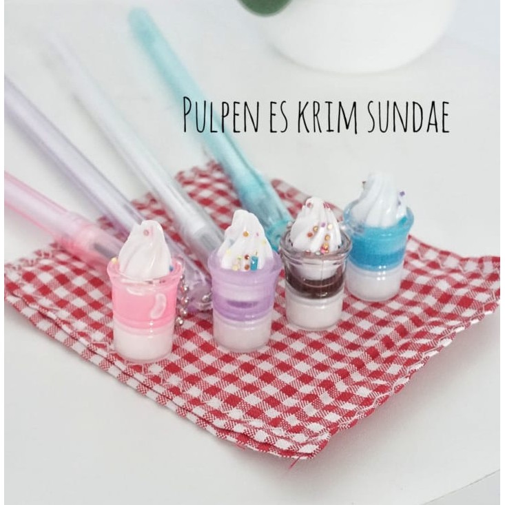 PULPEN ES KRIM SUNDAE PEN ICE CREAM GEL PEN KARAKTER BOLPEN PENA BOBA BUBBLE TEA MURAH