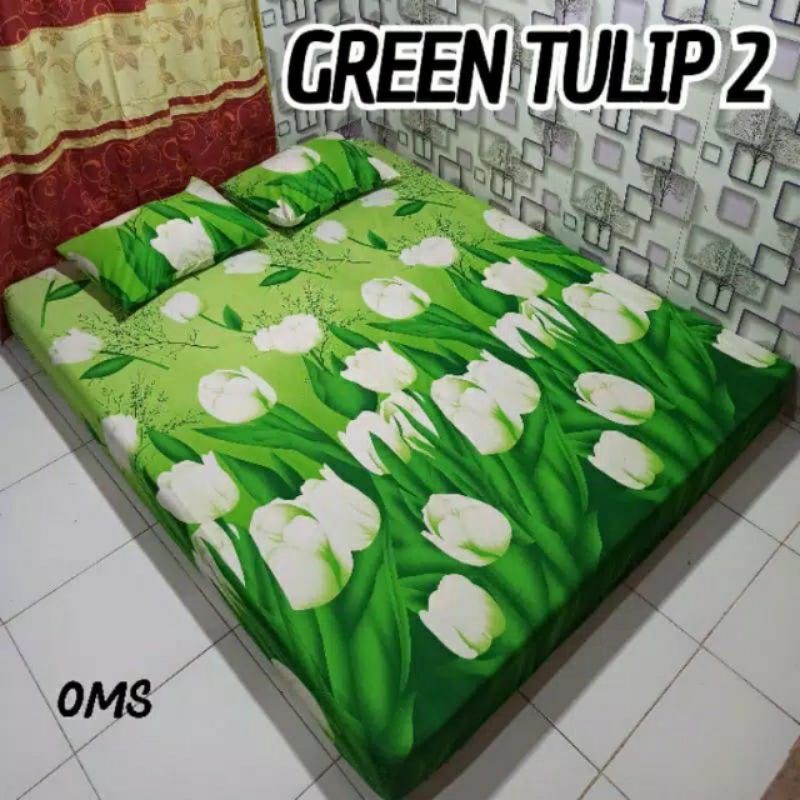 Sprei Set Katun Home Made Motif Bunga Tulip Hijau