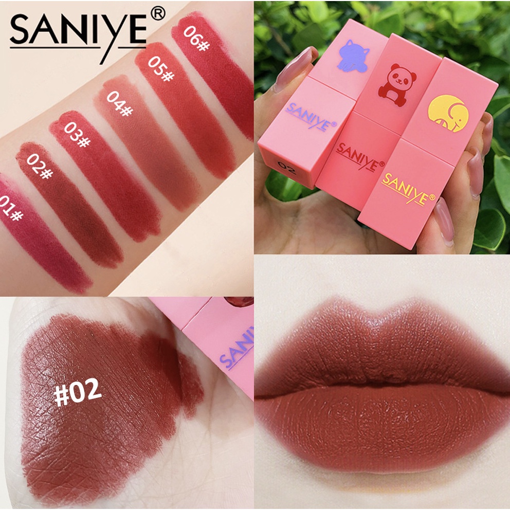 SANIYE Lipstik  Magic Mini Velvet Matte Lipstick Panda Gajah 6 Warna Waterproof/Tahan Lama  SA016