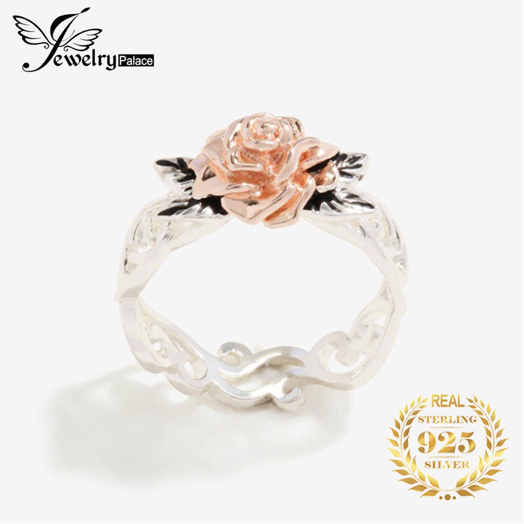 Cincin Perak 925 Asli Cincin Perak untuk Wanita Vintage Rose Emas Bunga Cincin Fashion Aksesoris Perhiasan