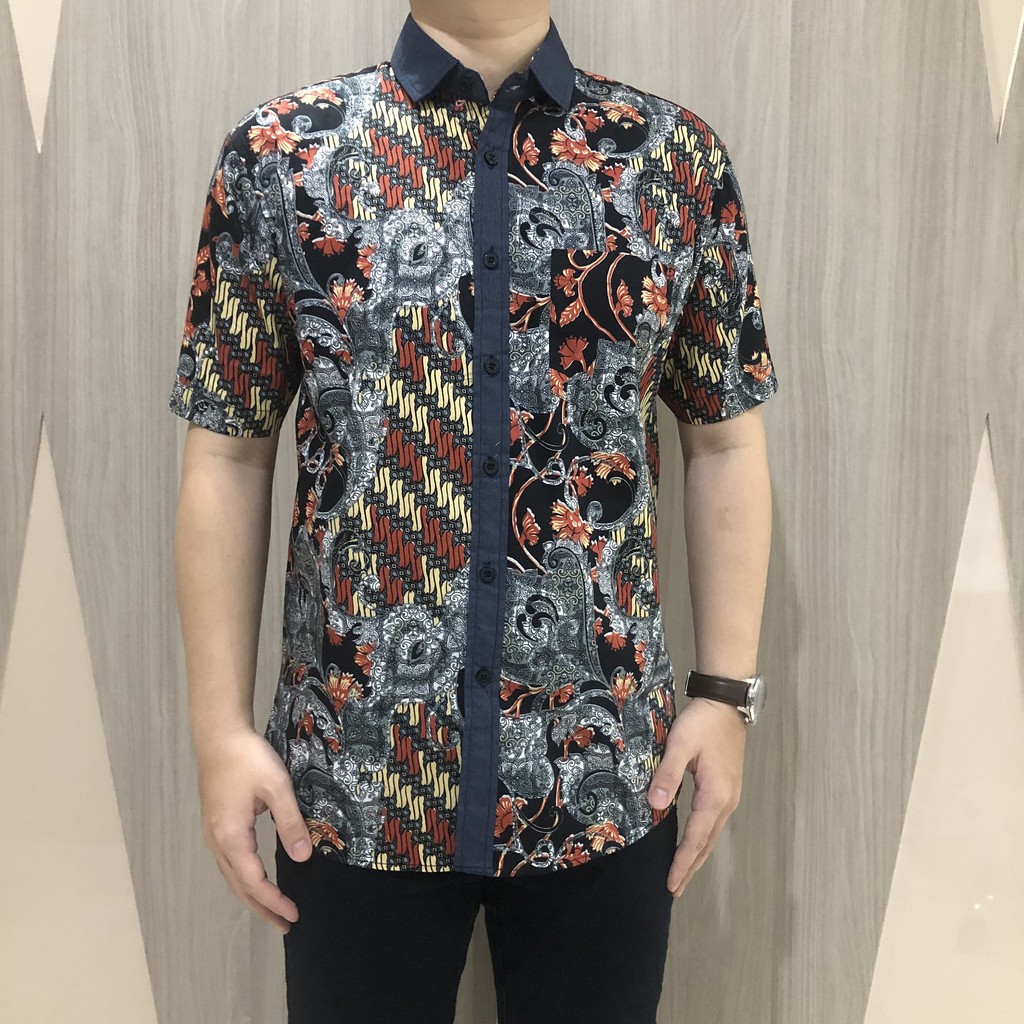 [GRIDLINE - R037] Kemeja Batik Pria Katun Lengan Pendek Regular Batik