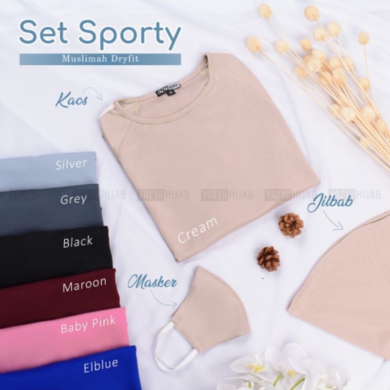 murah one set kaos hijab sporty masker baju olahraga fashion wanita