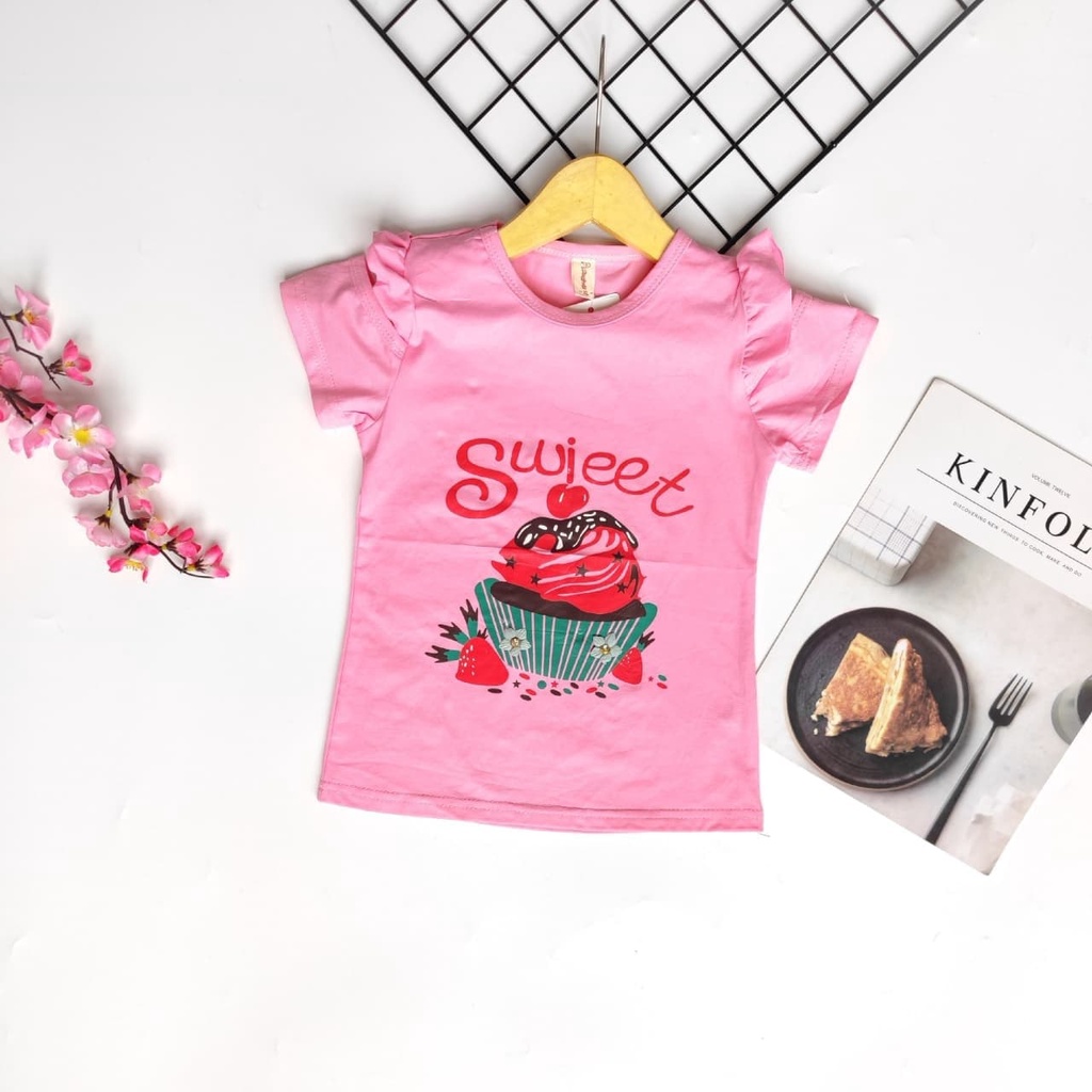 Promo !! Atasan anak perempuan / Kaos anak lucu import / atasan sweet cake strawberryukuran 6bln-2thn