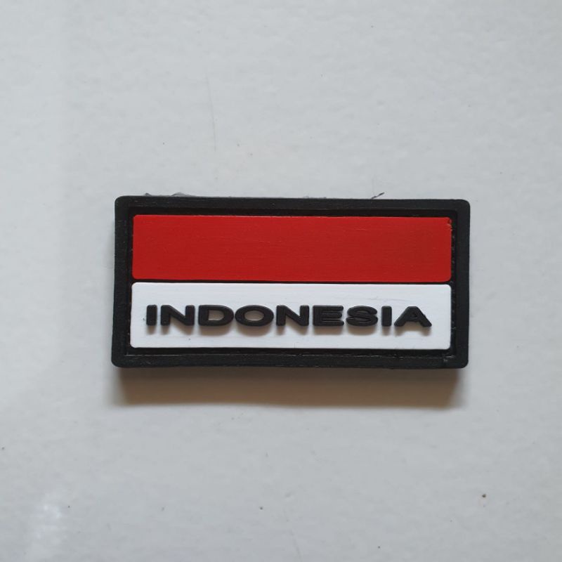 patch rubber logo bendera merah putih tulisan indonesia kecil / tempelan emblem karet velcro