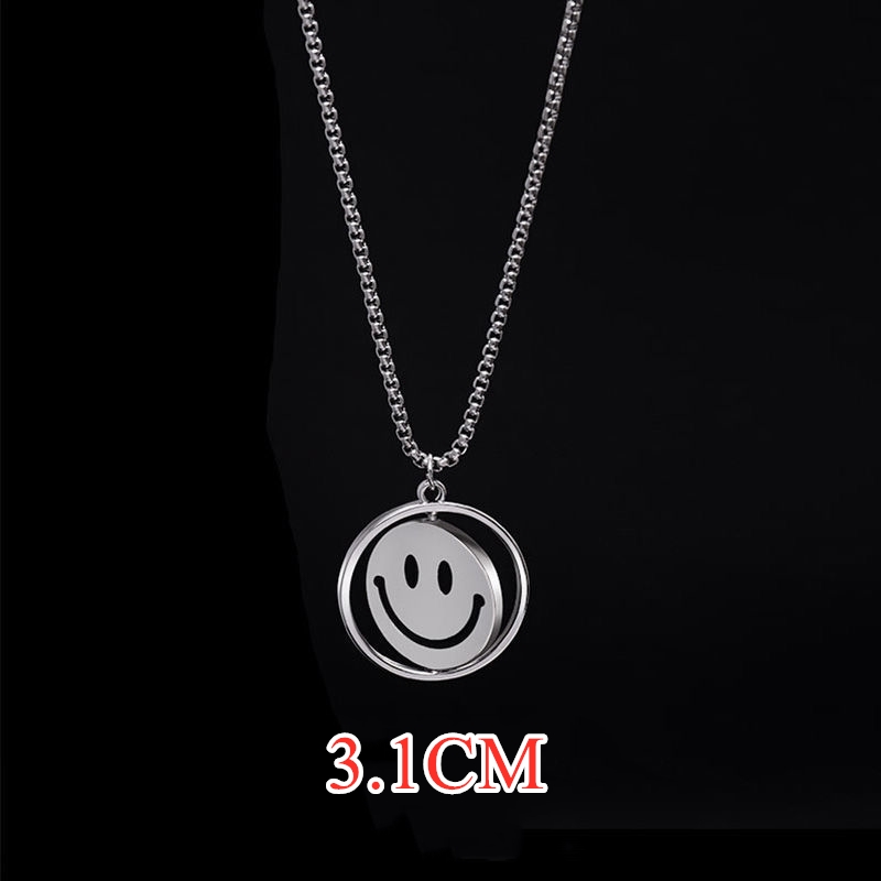 XiaoboACC Kalung Liontin Smiley Face Bahan Titanium Steel Gaya Korea Hip Hop