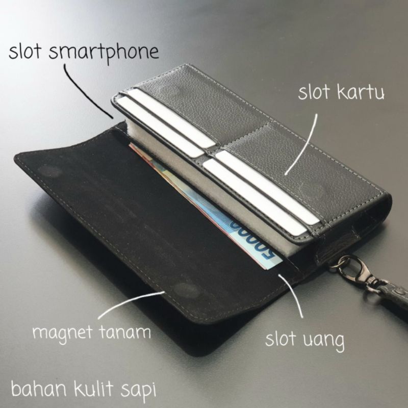 dompet plus sarung hp two in one kulit asli