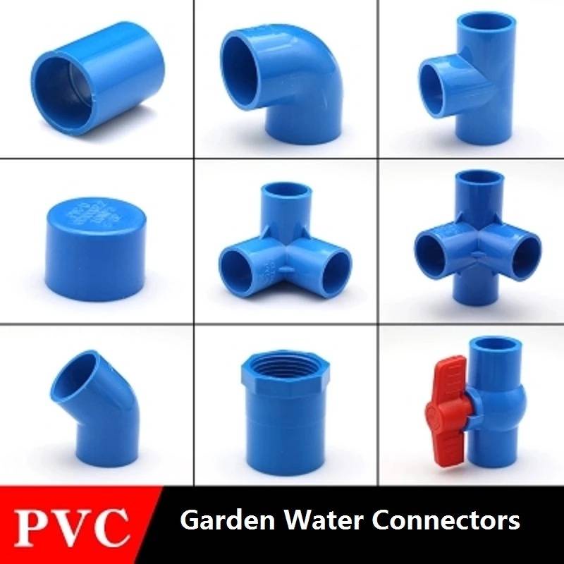 20-50mm Konektor Pipa PVC Biru / Tabung Air Irigasi Siku T Alat DIY