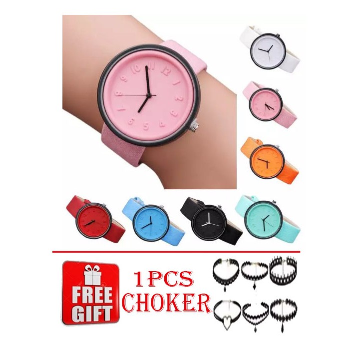 Jam Tangan Canvas MINIMALIS #50 + CHOKER Wanita Kanvas Korea Fashion Korean Style Unisex Quartz