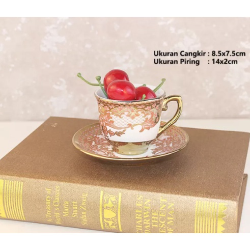 Cangkir Teh atau Kopi Keramik Motif Bunga Set isi 6pc Uk 8.5x7.5cm