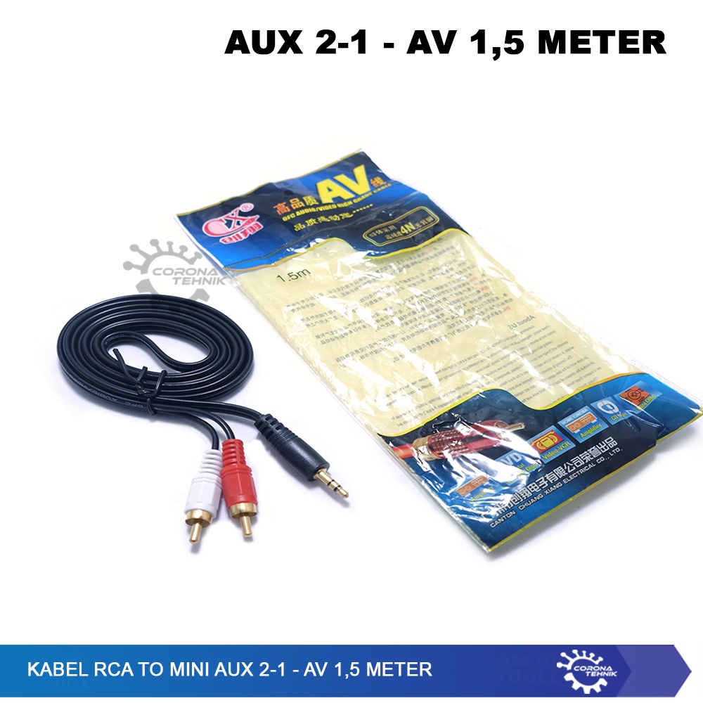 AUX 2-1 - AV 1,5 Meter Kabel RCA to Mini