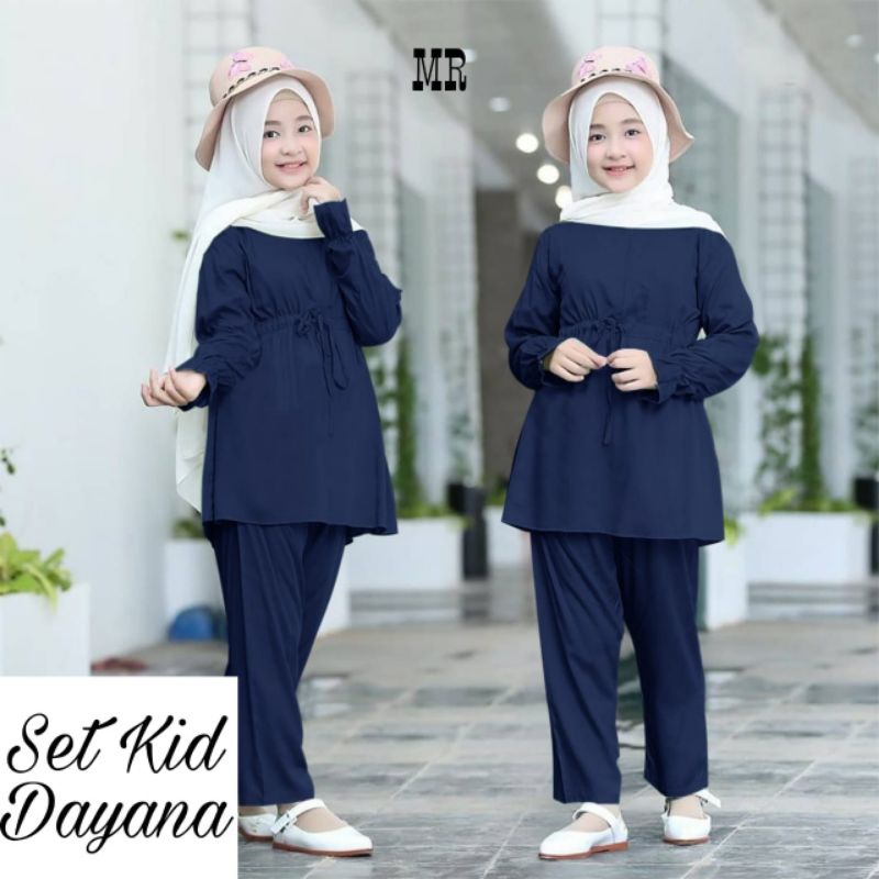 SET DAYANA KID FASHION PAKAIAN ANAK PEREMPUAN SETELAN ATASAN DAN CELANA BAHAN MOSCREPE MR ADA VIDEO REAL PICT