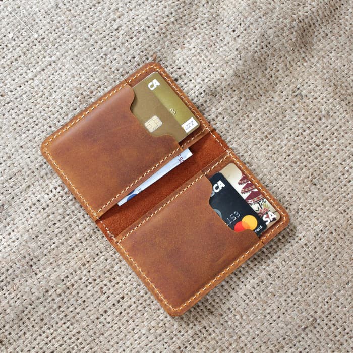 Dompet Kartu Pria Card Holder Pria Lipat Dua Kulit Asli