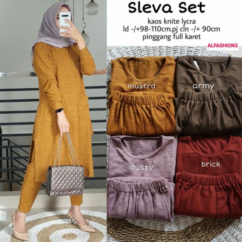 SETELAM WANITA SLEVA SET BY ALFASHION/KAOS KNIT LIYCRA LD 98-100/NON BUSUI/CELANA PINGGANG KARET/SET