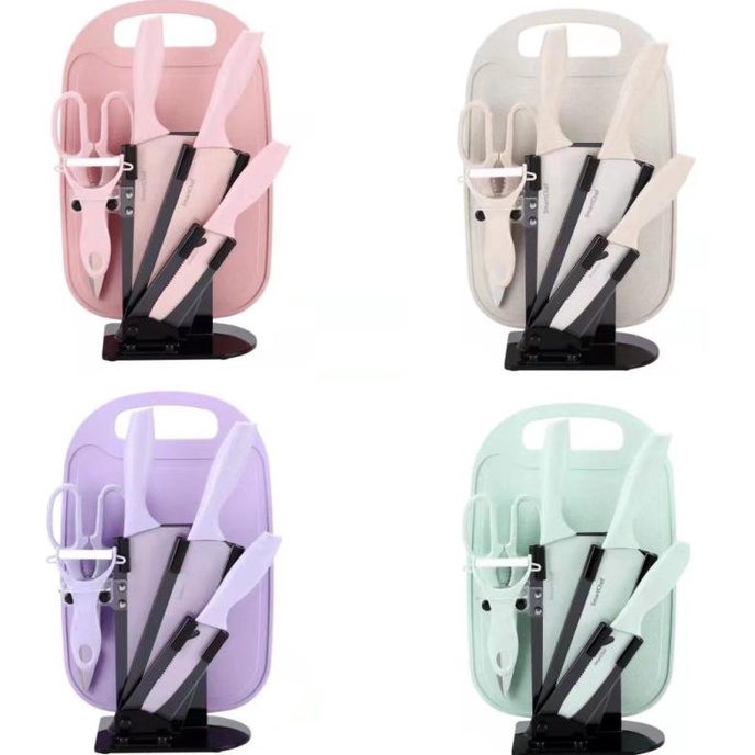 

Pisau Dapur Set 6 Pcs With Holder Knive Gunting Talenan Peeler Kitchen Adriabilla