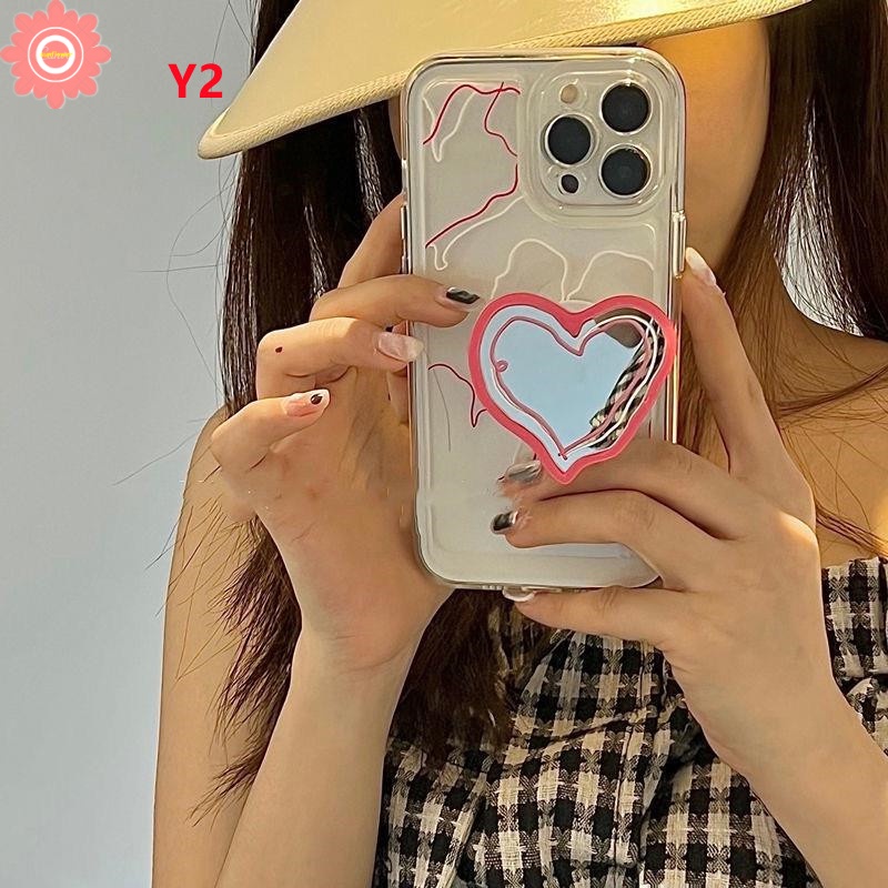 Creative Make Up Mirror Bracket Love Heart Phone Grip Cute Irregular Korea Holder Ring Universal Scalable Phone Stand Holder