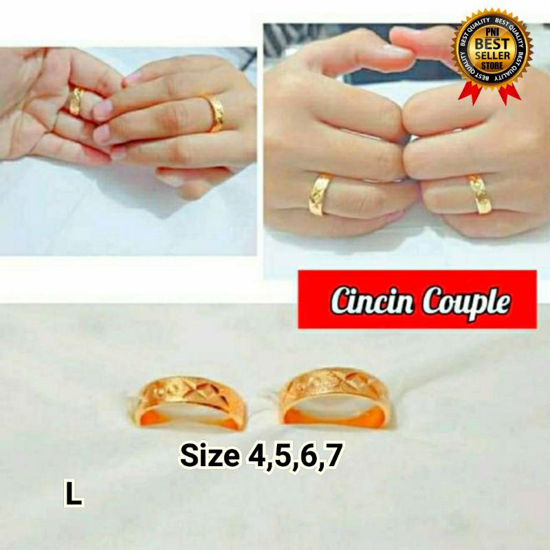 Cincin couple terbaru Titanium Asli bahan Lapis emas 2pcs mewah