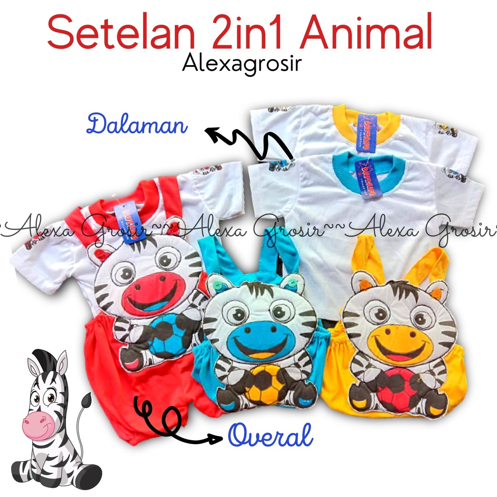 Baju Anak. Baju Bayi Murah Umur 3-6 Bulan Gambar Animal 2in1 Lucu Baju Setelan Anak