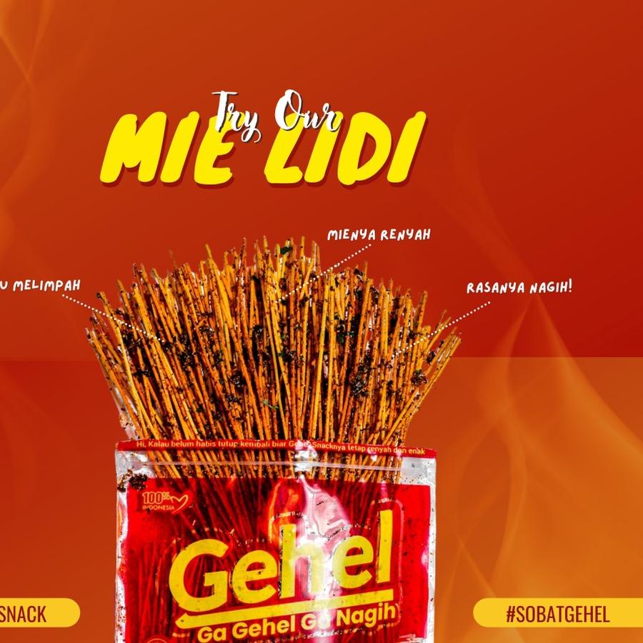 

RE⚡TOCK! [ORIGINAL]Gehel Snack Mie Lidi Terenak Lezat Asin Gurih Extra Pedas Isi 100gr