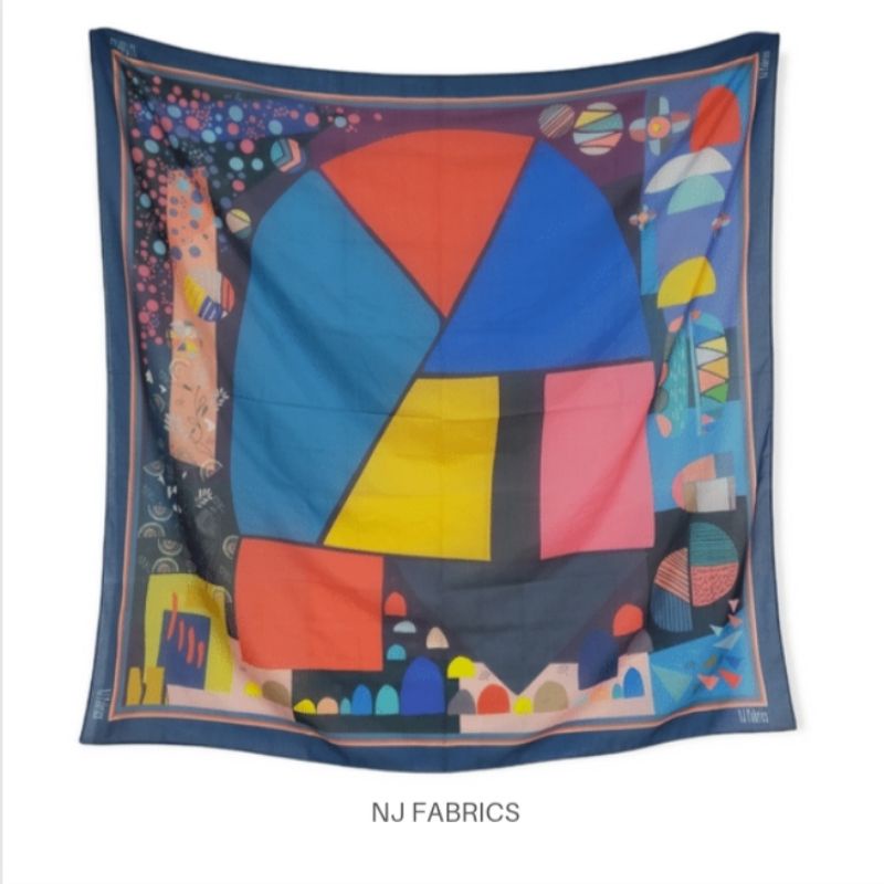 NJFabrics Candy Scarf Hijab Segi Empat Printing Wanita Voal Premium Biru