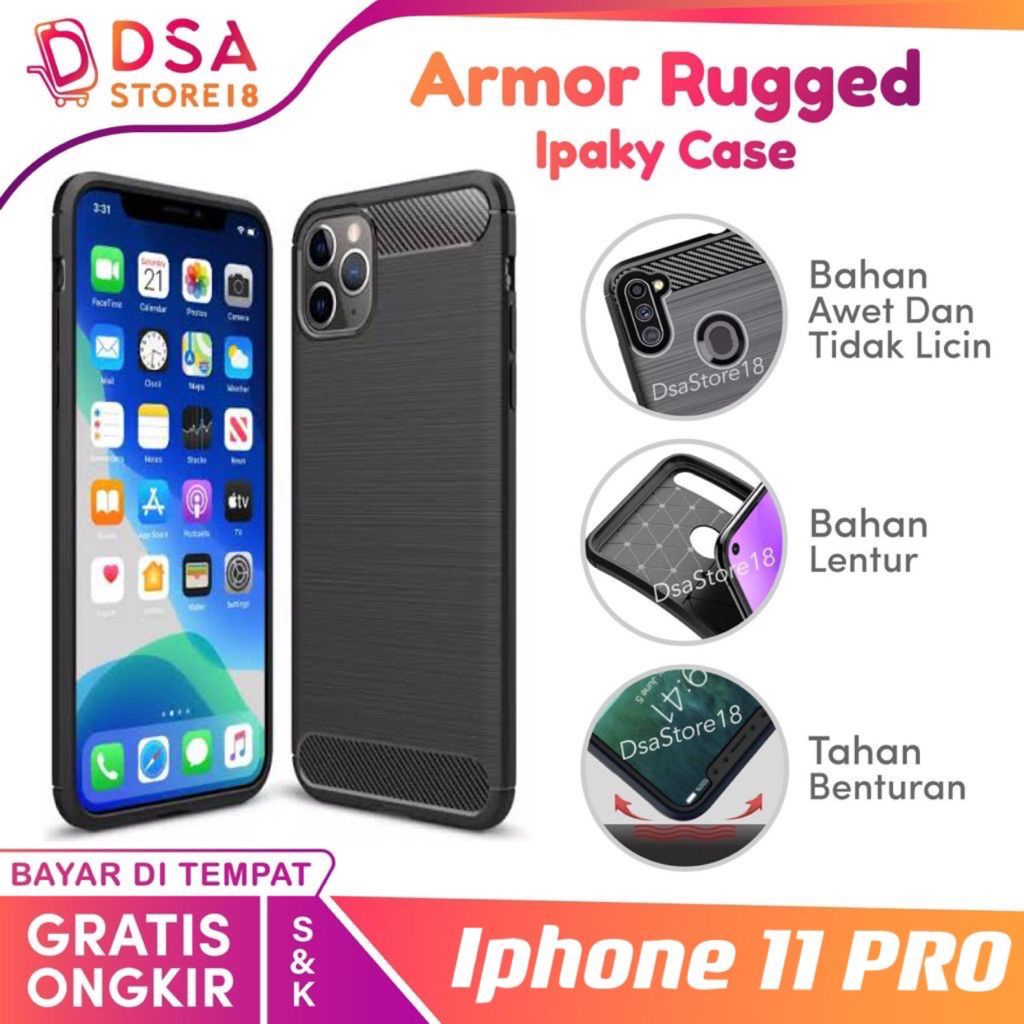Softcase IPHONE 11 PRO Casing Ipaky Carbon Silikon Rugged Armor