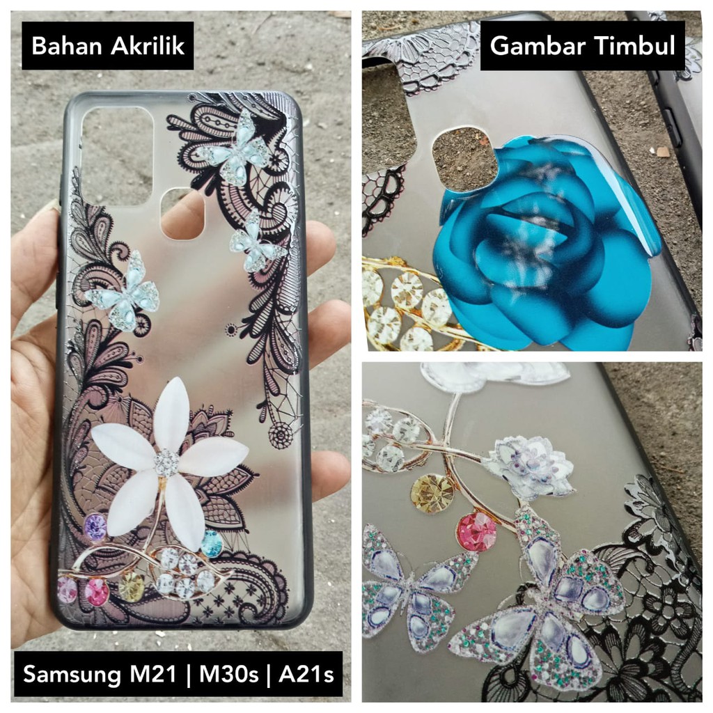 Acrylic Case Dove Samsung M21 M30s A21s Flower Henna Motif Super Hits Gambar Timbul
