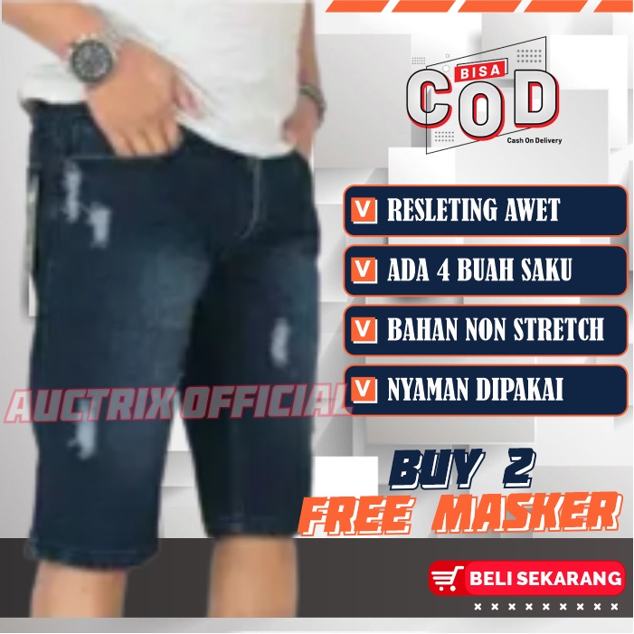 Celana Jeans Pria Sobek Jins Pendek Cowok Robek Distro Premium Bahan Denim