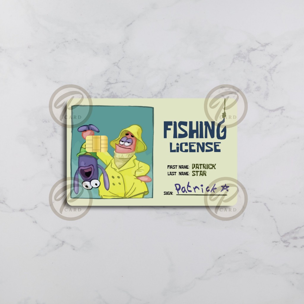 PATRICK FISHING  LICENSE - Card Cover Skin Sticker – PLIATA Stiker Kartu ATM, E-Money, E-Toll